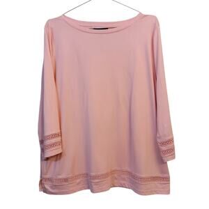 NEW KAREN SCOTT Soft‎ Pastel Pink Top Lightweight Shirt 2X Crochet Trim Staple